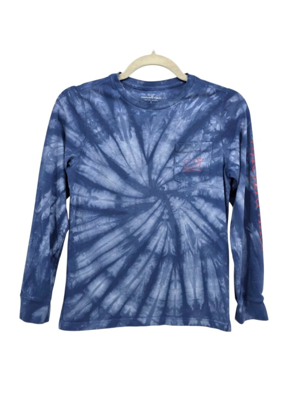 Vineyard Vines Child Small Shirt Tie Dye Whale Logo Graphic Blue Long Sleeve Tee